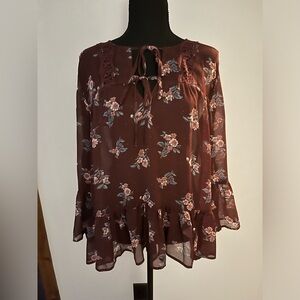 Floral semi sheer blouse with bell sleeves